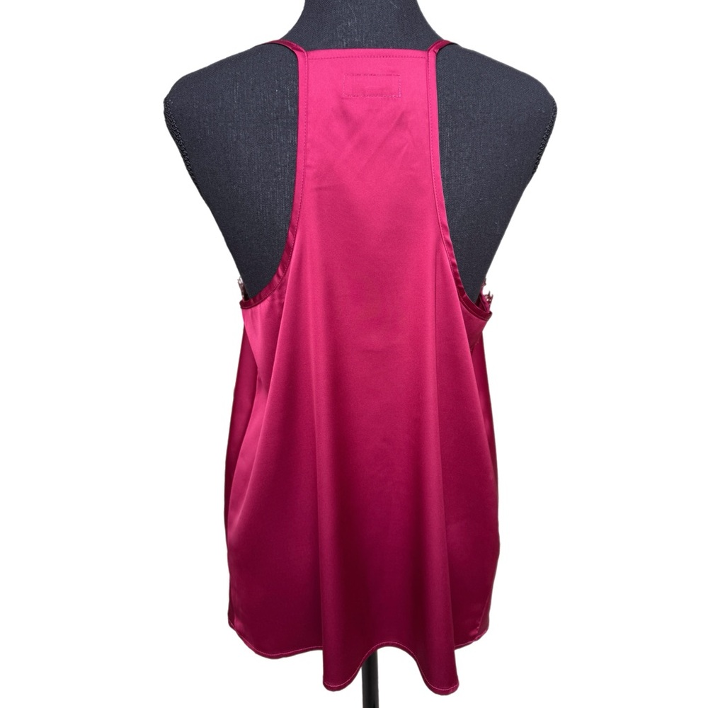 Burgundy‎ Silky Racerback Camisole with Lace Trim by Pink Lily - Picture 2 of 4